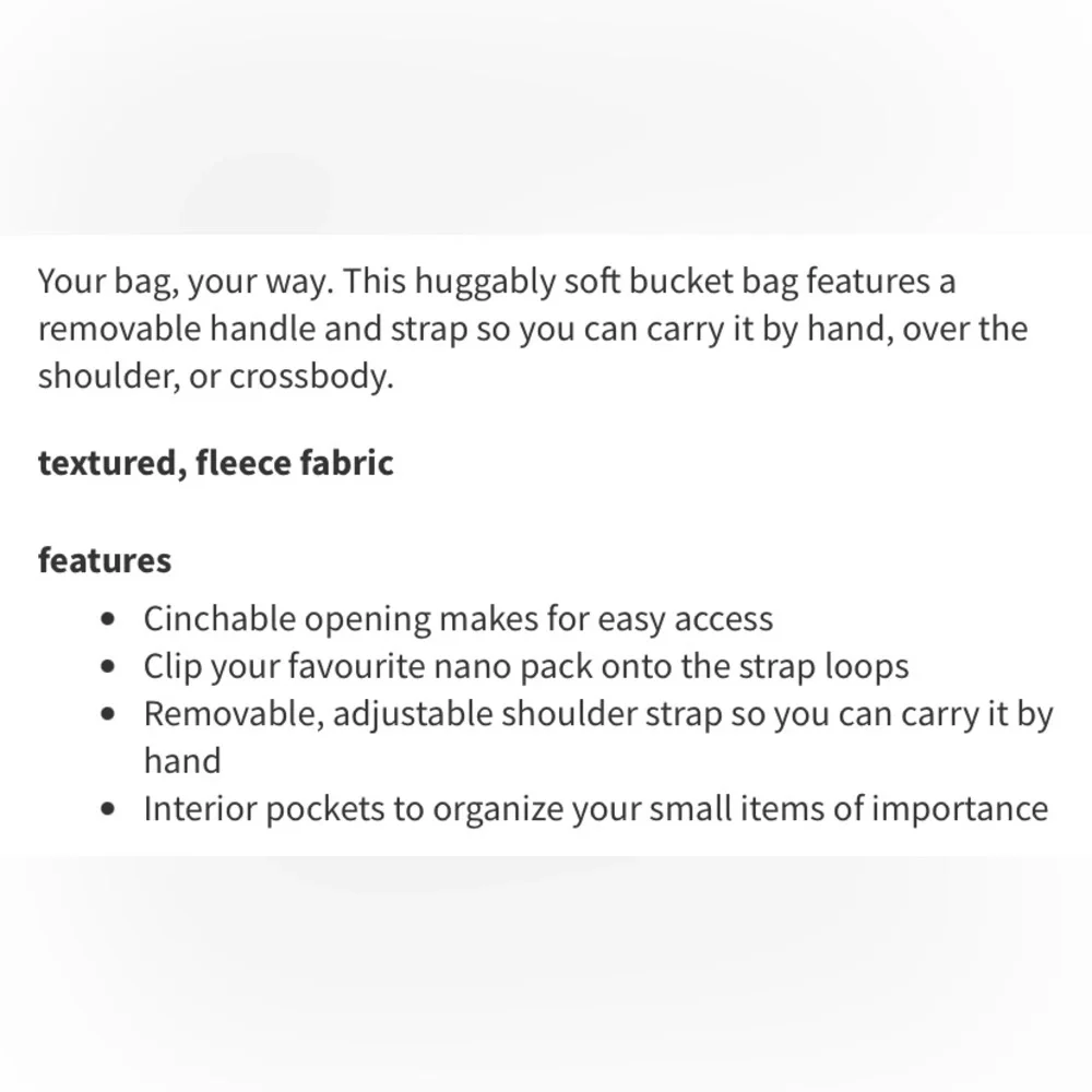 Lululemon • Crossbody Bucket Bag Fleece 2.5L White Opal